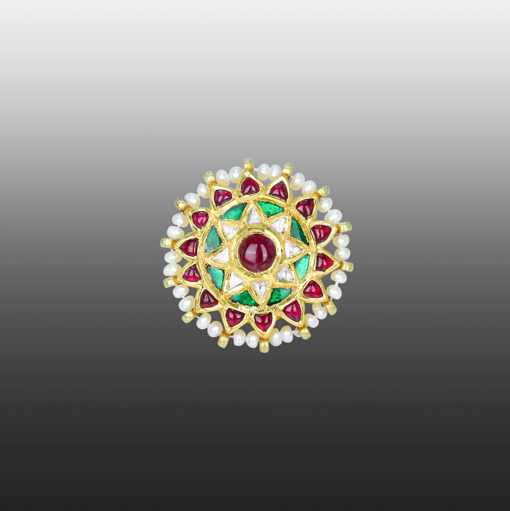 Polki Borla with Red Green colourstone, and Pearl String